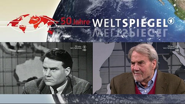 Erster Weltspiegel-Moderator Gerd Ruge 1963 und 50 Jahre später | Bildschirmfotos und Grafik: ARD; Collage: Jörg Wagner