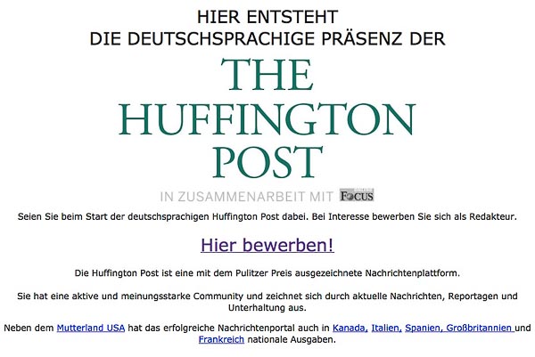 Die deutsche HuffPost vor dem Start am 10.10.2013