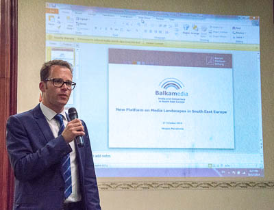 Christian Spahr während der Präsentation der Plattform "Balkanmedia" beim SEEMF 2014 in Skopje