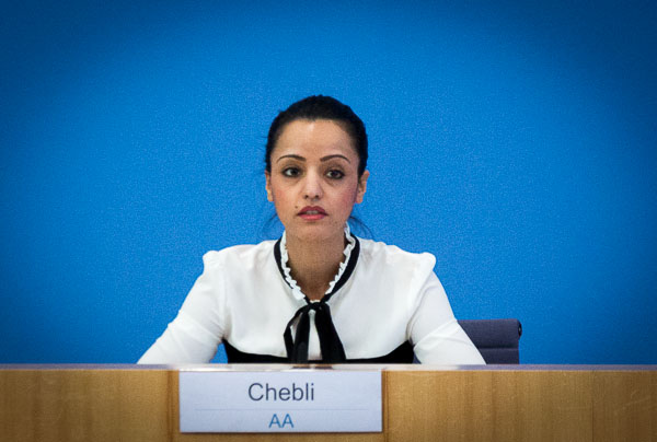 Sawsan Chebli am 01.04.2016 in der Bundespressekonferenz