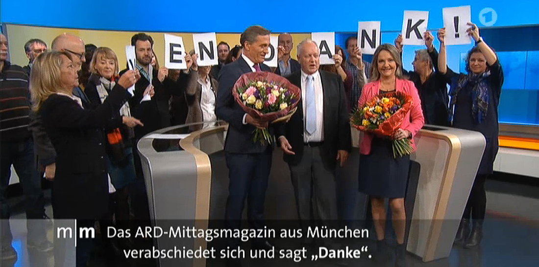 In den letzten Sekunden des ARD-Mittagsmagazins aus München bedankt sich das Team bei den Zuschauern für 28 Jahre Treue | Bildschirmfoto: 29.12.2017, 13:59 Uhr, Das Erste, ARD